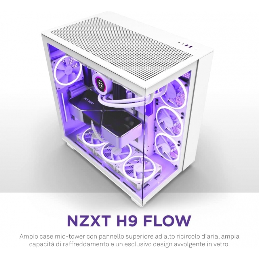 Gabinete nzxt h9 flow mini-itx/microatx/atx 4v s/f bco cm-h91fw-01