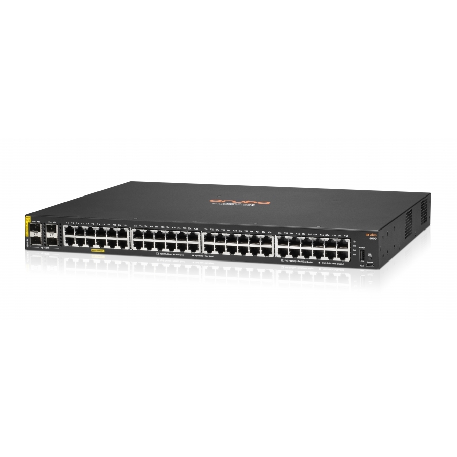 Switch hpe aruba r8n85a 6000 48g poe cl4 370 watts y 4sfp administrable capa 2