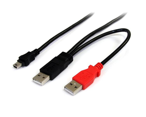 Cable en Y StarTech para Discos Duros Externos 2x USB A Macho 1x mini USB B Macho 1.8 Metros Negro