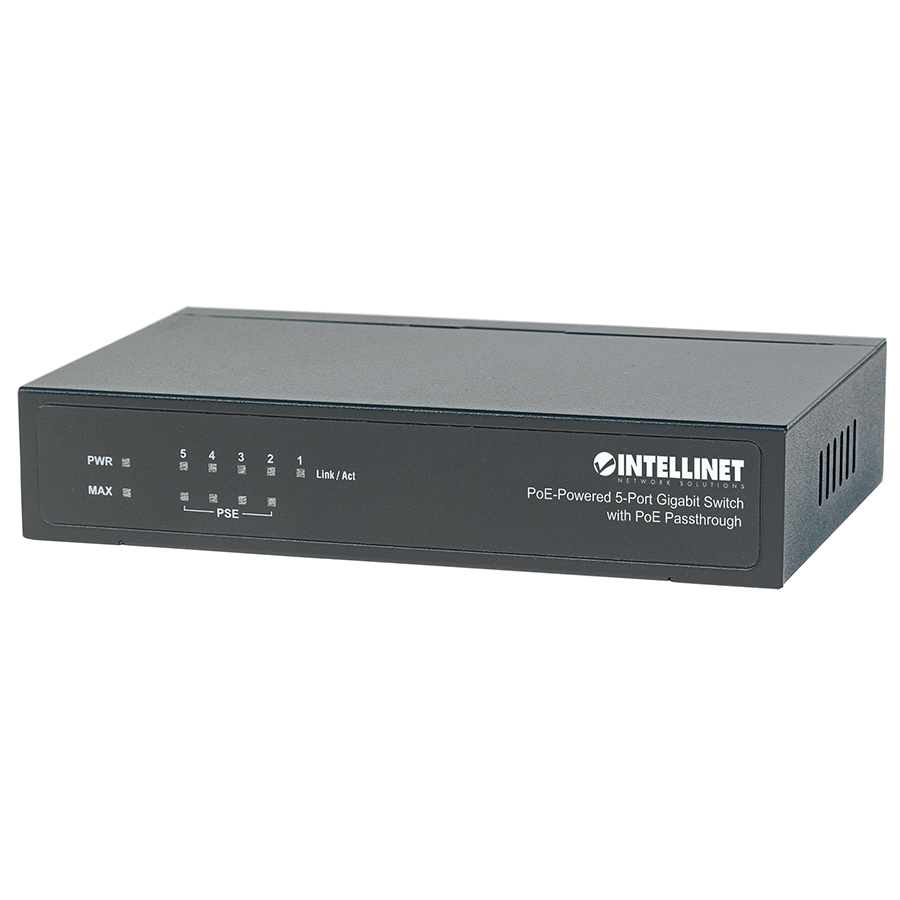 Switch intellinet 5 puertos gigabit alimentado por poe - negro