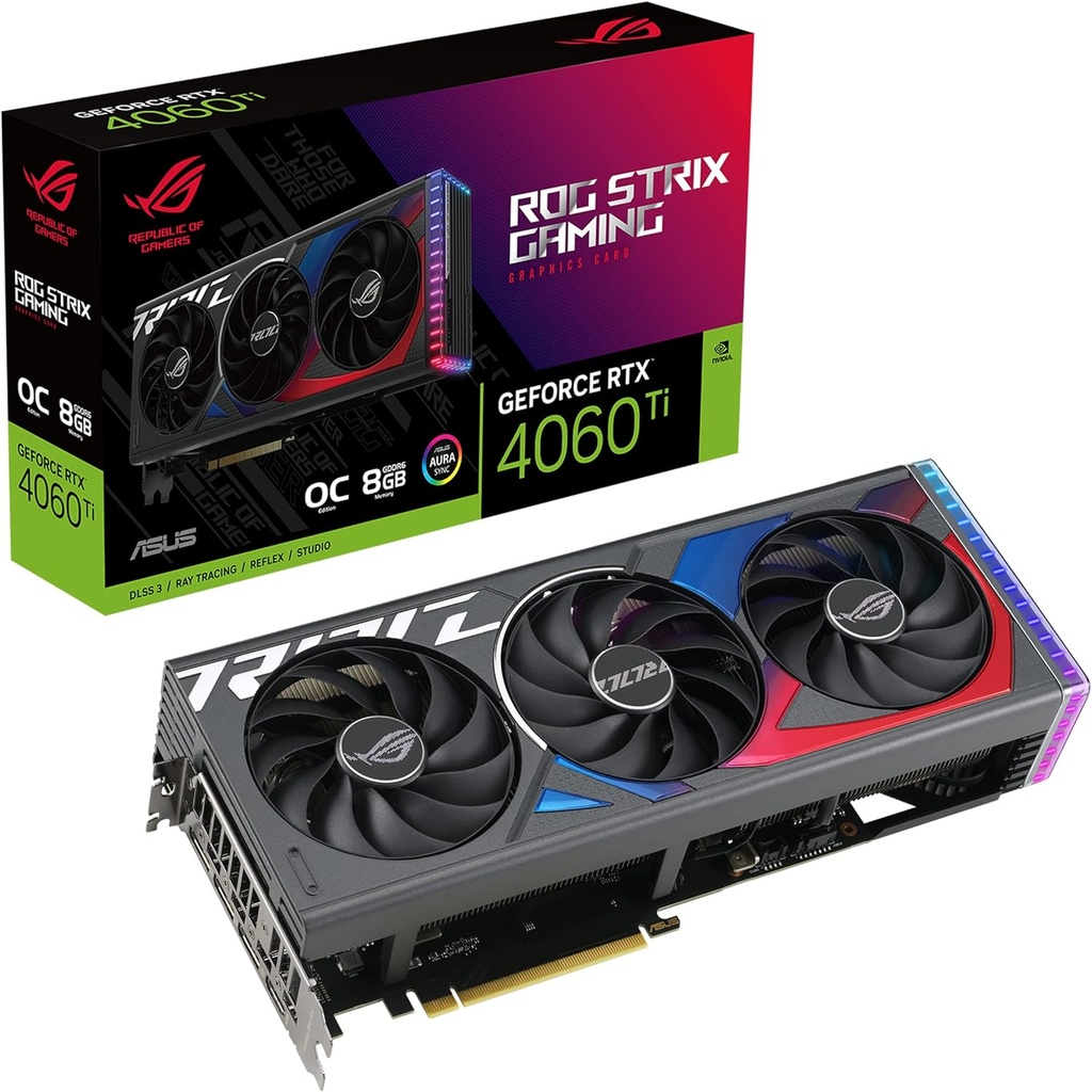 Tarjeta De Video NVIDIA GeForce RTX 4060 Ti Asus ROG Strix Gaming 8GB GDDR6 1x HDMI 3x DisplayPort PCI Express x4.0