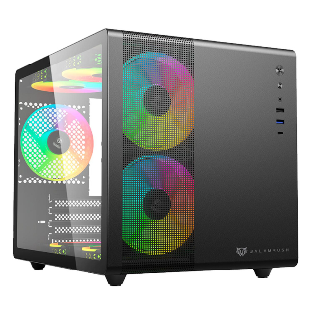 Gabinete Balam Rush Tank Mini GI930 Con Ventana Mini-Tower ITX/Mini-ATX USB 3.0/C Sin Fuente 3 Ventiladores ARGB Instalados