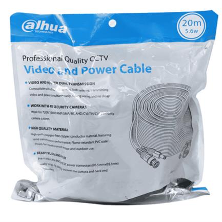 Cable dahua 20m armado para video-energía para cámaras hasta 4k con conectores bnc/energía uso exterior-interior