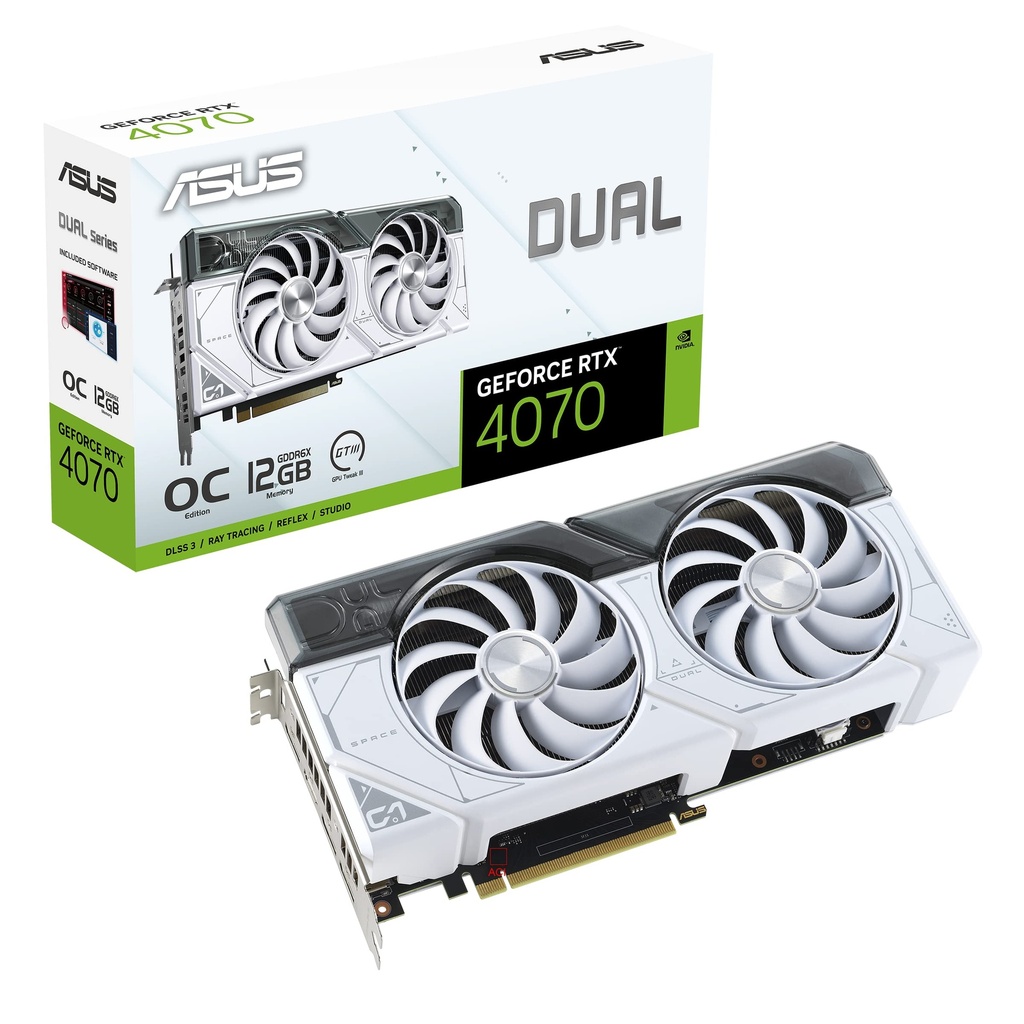 Tarjeta de video asus dual-rtx4070-o12g-white ddr6 192 bit pci-e 4.0 hdmi 3*dp dual fan blanca