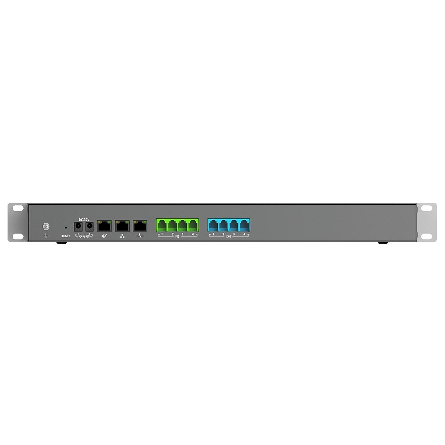 Conmutador ip grandstream ucm6304 4 (fxo)+ 4 (fxs) 2500 extensiones sip 350 llamadas simultaneas 3 puerto gigabit montaje en rack y escritorio compatible con gdms remote connet wave