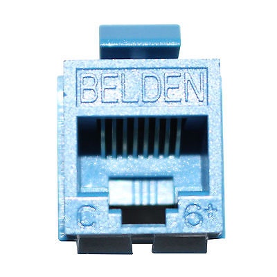 Conector modular jack rj45 cat6 belden ax104193  estilo keyconnect azul compatible con faceplate ax102660,ax102655,ax102249 patch panel modular ax103114,ax103115,ax104599 esquema de cableado t568a/b herramienta compatible ax100749 uso interior calibre del conductor 22-24 awg