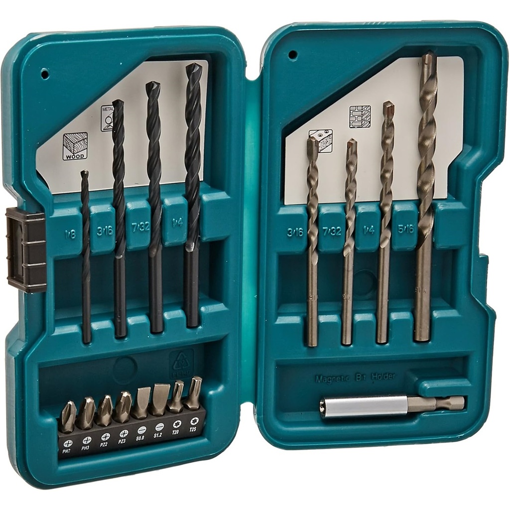 Juego de Brocas Makita D-45836 Para Metal Concreto Madera y Puntas 17 Piezas