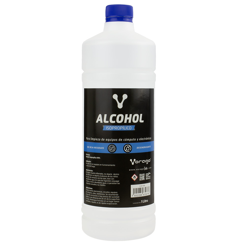 Alcohol Isopropílico Vorago cln-108 Botella 1 lt Elimina Polvo Residuos Rápida Evaporación