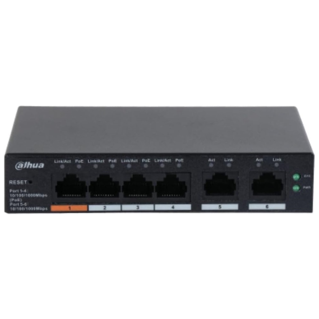 Switch Dahua 6 Puertos Gigabit Ethernet 4 Puertos Poe 10/100/1000 + 2 Puertos Uplink 60w 12 Gbit/s