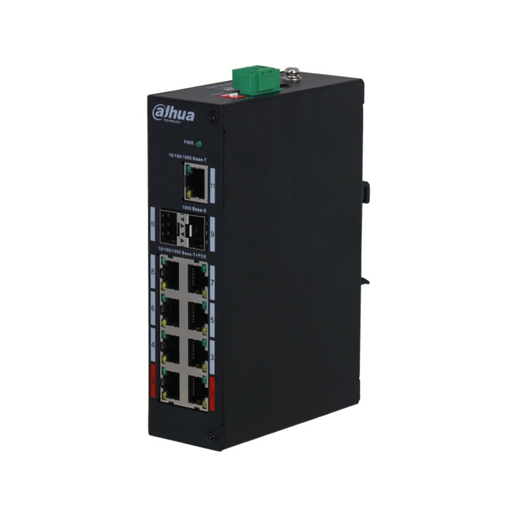 Switch Dahua Gigabit Ethernet PFS3211-8GT-120 10/100/1000Mbps 8 Puertos PoE + 2 Puertos SFP 120W 33 Gbit/s No Administrable