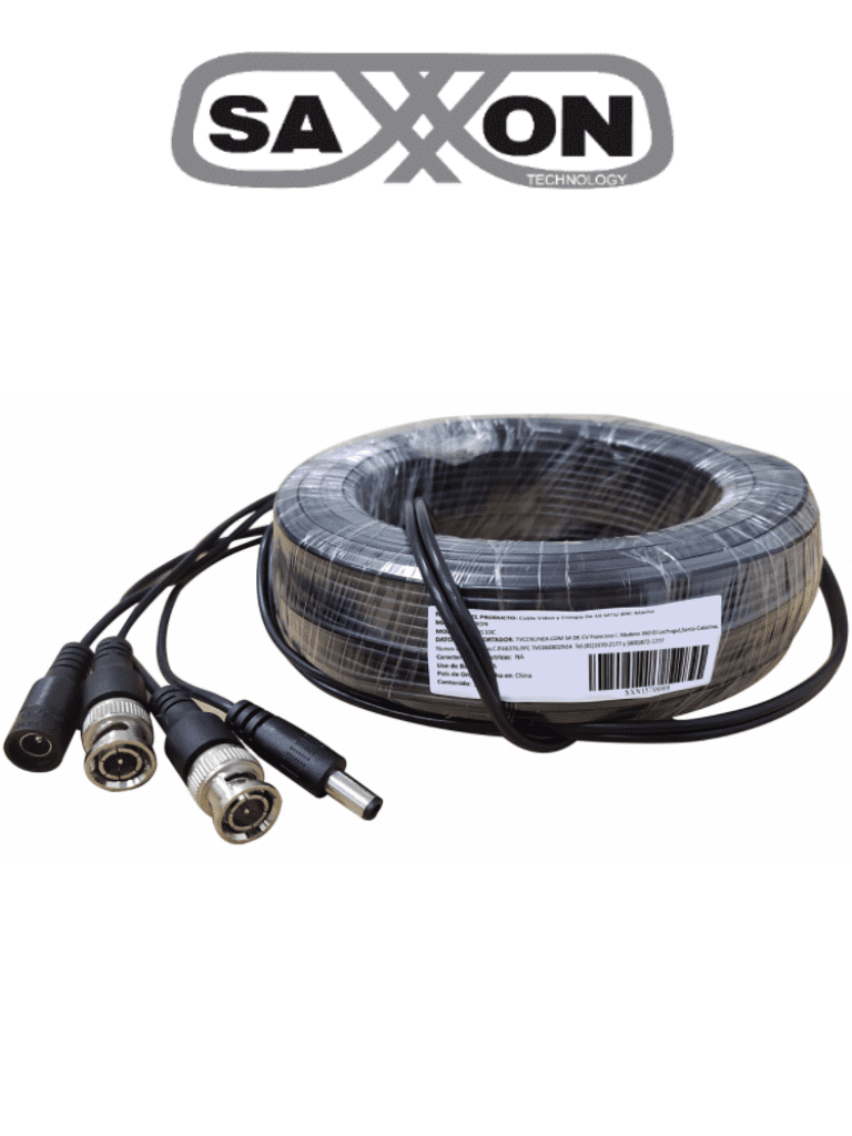 Cable Coaxial Saxxon BNC/DC Power Macho - BNC/DC Power Hembra 10 Metros