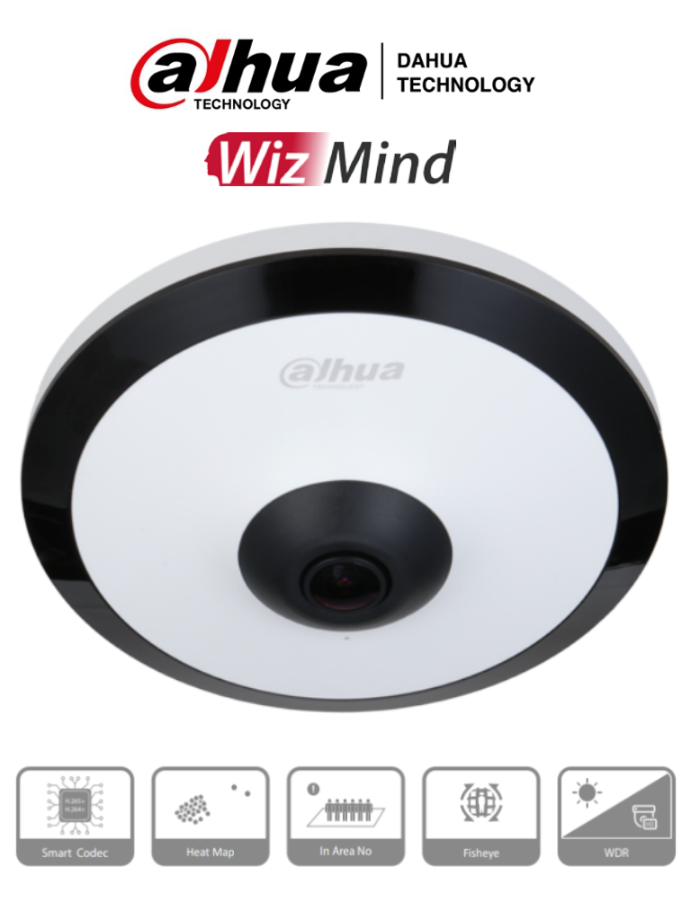 Dahua ipc-ew5541-as - cámara ip fish eye de 5 megapixeles/ winzmind/ ir de 10 mts/ h.265+/ poe/ wdr real/ micrófono integrado/ h