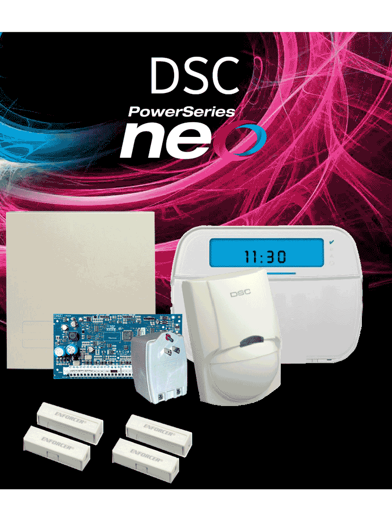 Dsc neo-icon-sb - paquete serie neo con panel hs2032 de 8 zonas cableadas expandible a 32 / teclado de iconos hs2icn / sensor pi