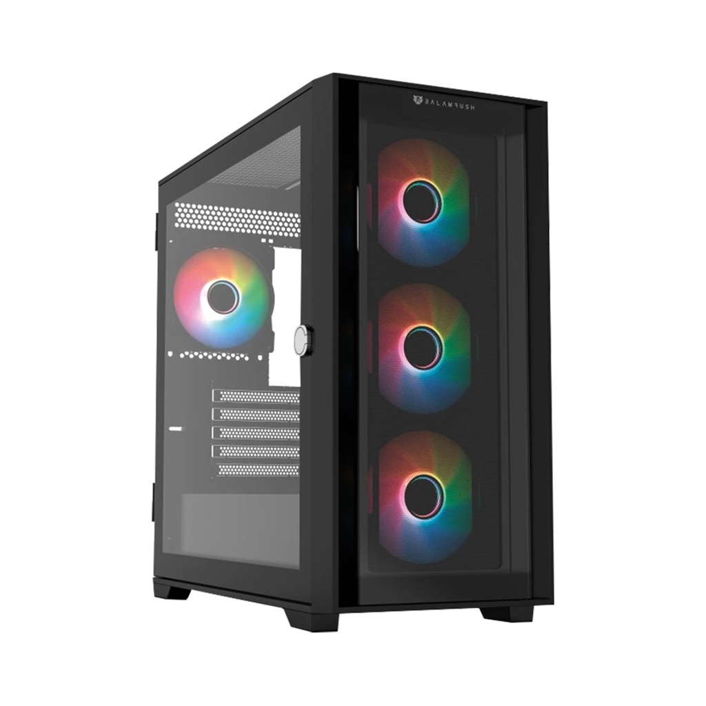 ﻿Gabinete Balam Rush Carbono Twin Mate 6000 con Ventana RGB Midi-Tower Micro-ATX/Mini-ITX USB 3.0/2.0 sin Fuente 4 Ventiladores RGB Instalados