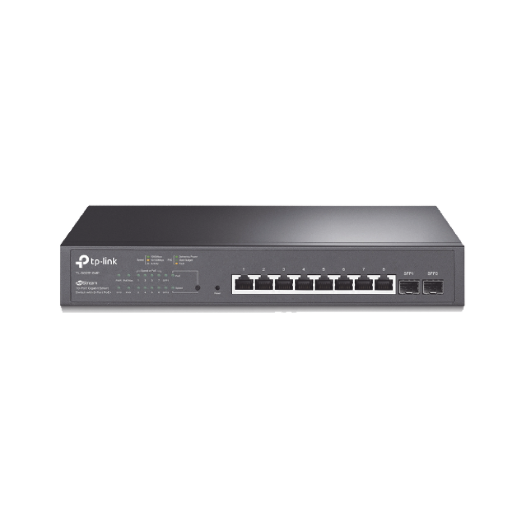 Tp-link sg2210mp - switch poe jetstream sdn administrable 8 puertos 10/100/1000 mbps + 2 puertos sfp, 8 puertos poe, 150w, administración centralizada omada sdn