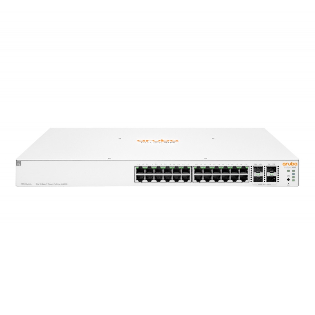 Switch HPE Networking Instant On Gigabit Ethernet 1930 24 Puertos PoE 10/100/1000Mbps + 4 Puertos SFP+ 370W 128 Gbit/s 16.000 Entradas Administrable