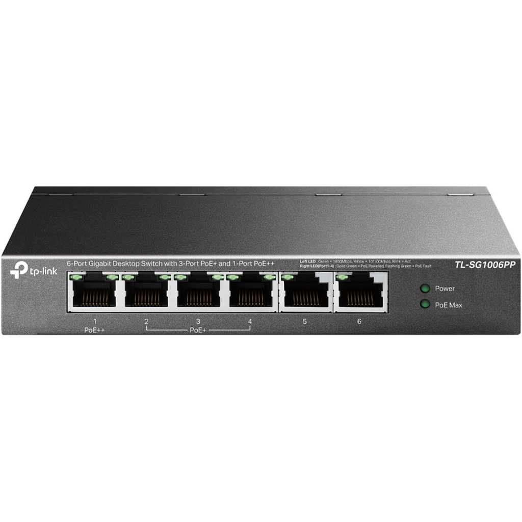 Switch TP-Link Gigabit Ethernet TL-SG1006PP 6 Puertos 10/100/1000Mbps (4x PoE) 12 Gbit/s 4000 entradas No Administrable