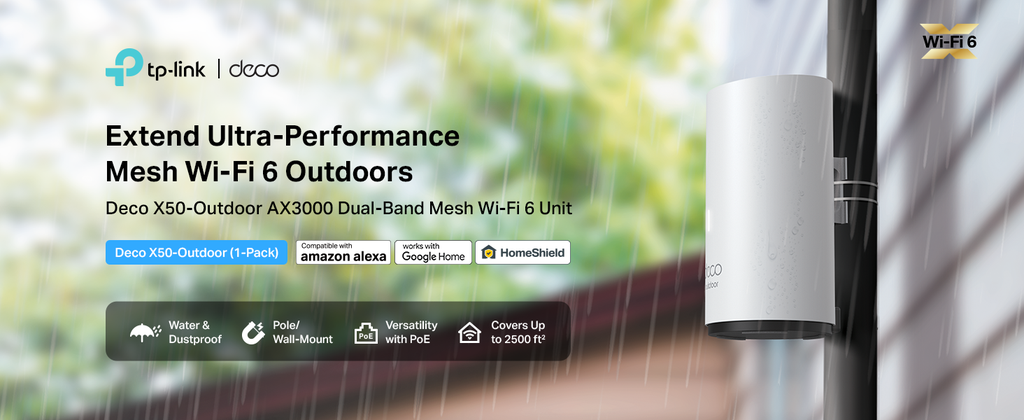 Router | tp-link | deco x50-outdoor (1-pack) | sistema mesh | wifi 6 | ax3000 | ip65 | conecta mas de 150 dispositivos | 2 puertos ethernet gigabit