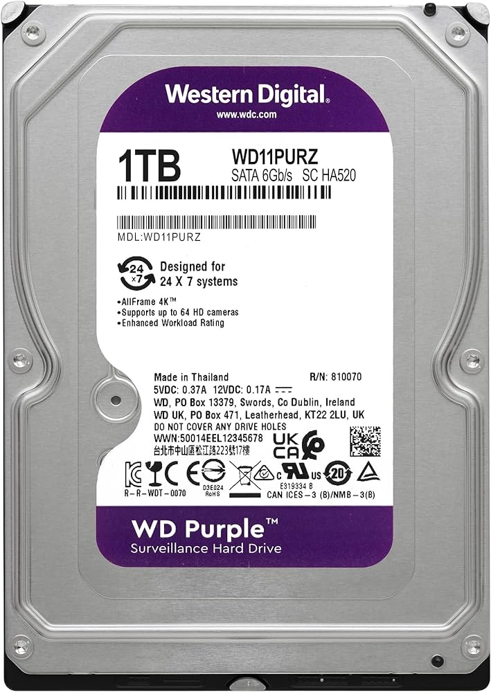 Disco duro wd 3.5" 1tb wd11purz purple 5400 rpm 64mb sata3