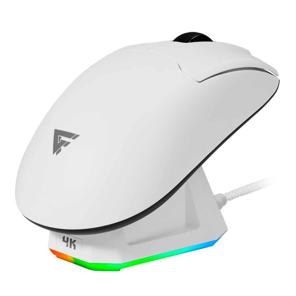 Mouse Game Factor MOW800-WH Inalambrico 2.4g Bluetooth Pixart 3395 26k DPI 4k Base RGB