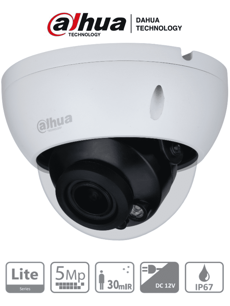 Dahua hac-hdbw1500r-z - camara domo antivandalica de 5 megapixeles/ lente motorizado de 2.-12mm/ ir de 30 mts/ ip67/ ik10/ sopor