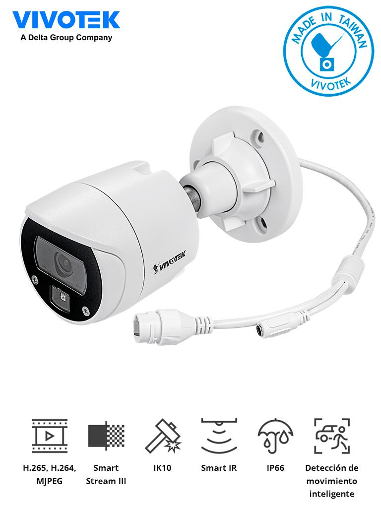 Vivotek ib9369 -  cámara ip bullet exterior 2mp/ lente 2.8mm/ ir 30 mts/ wdr enhance, smart stream iii,smart motion,3dnr, micros