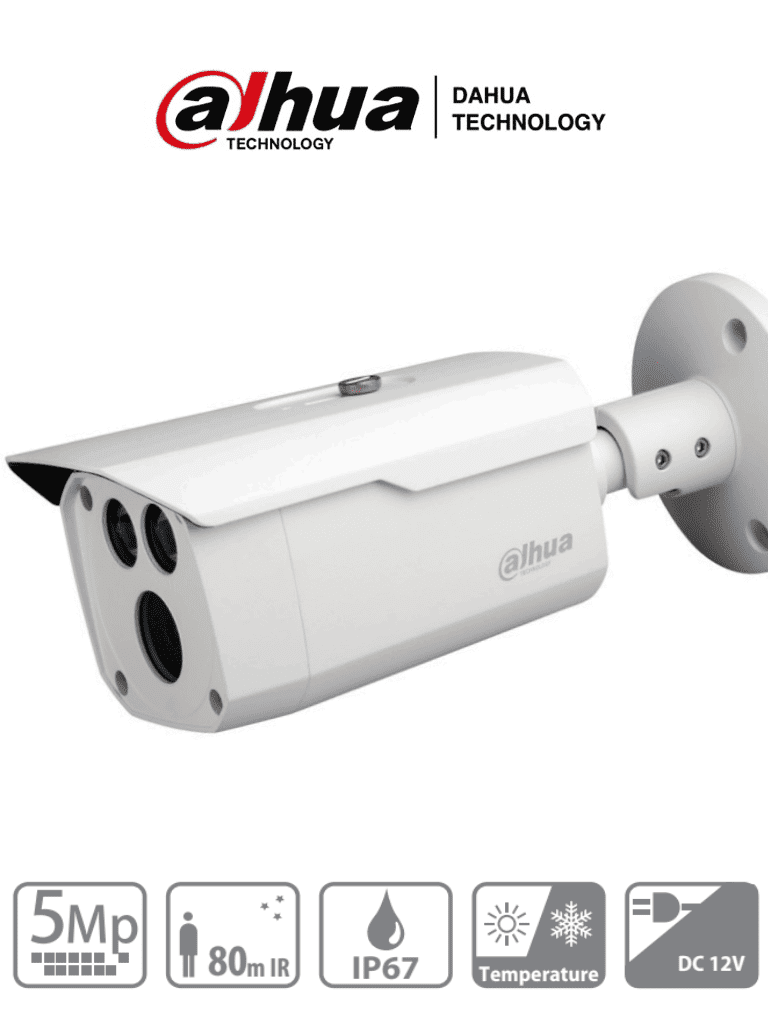 Dahua hac-hfw1500d - camara bullet de 5 megapixeles/ metalica/  lente de 3.6 mm/ 92 grados de apertura/ ir de 80 mts/ ip67/ sopo