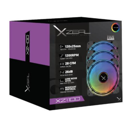 Ventilador XZEAL XZ1100 RGB LED 120mm 1200RPM 3 Piezas