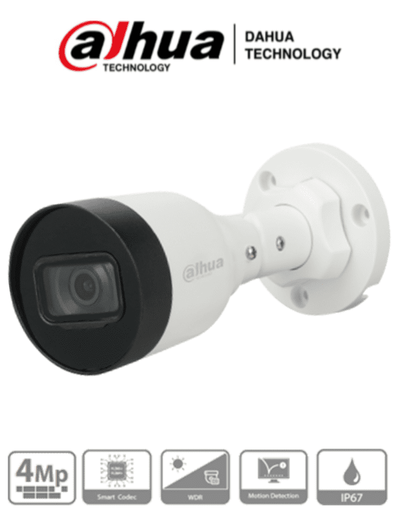 Dahua ipc-hfw1431s1-a-s4 - camara ip bullet de 4 megapixeles/ h.265+/ lente de 2.8 mm/ 104 grados de apertura/ ir de 30 mts/ mic