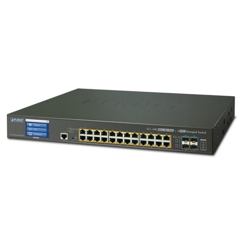 Switch ultra poe 24 puertos 10/100/1000 mbps + 4 sfp 10g administrable l2/l4 switching y seguridad con lcd tactil planet gs-5220