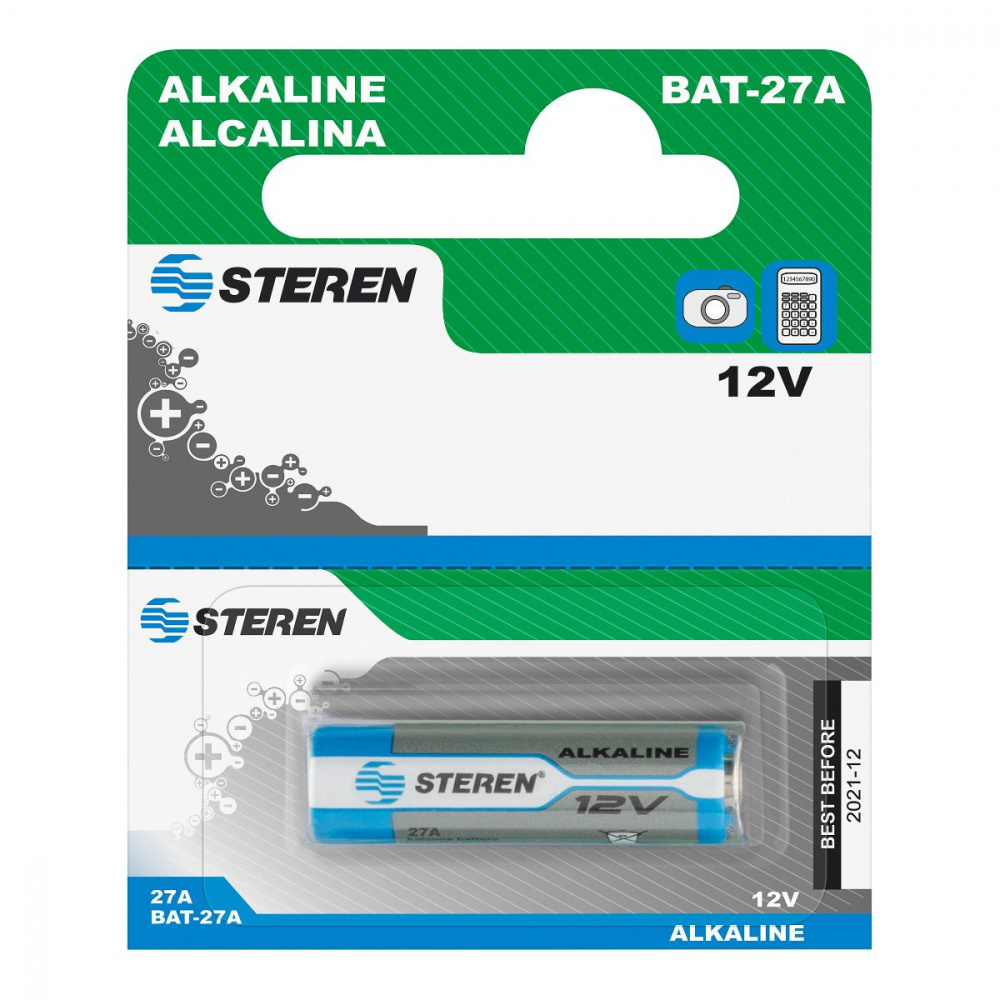 Bateria alcalina steren bat-27a tipo cilindro 12 volts 20mah - compatible con magneto sonoff y otros dispositivos similares
