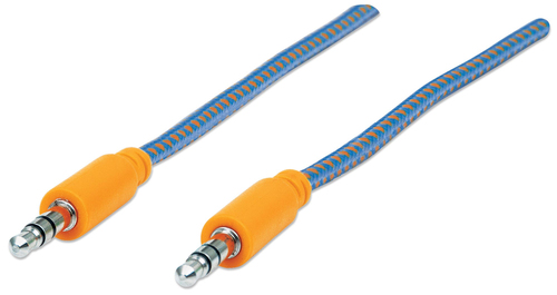 Cable estereo a ipod m-m 1.0m textil azul/naranja.