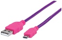 Cable usb v2 a-micro b bolsa textil 1.8m rosa/morado.