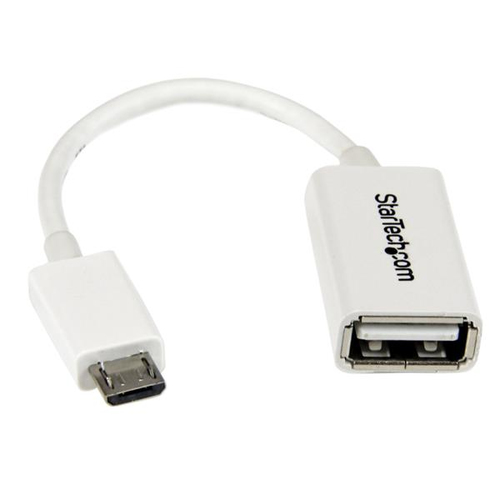 Cable adaptador microusb a usb otg blanco 12cm macho a hembra .