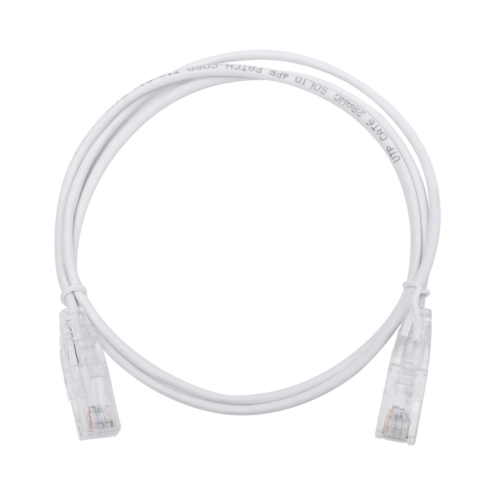 Cable de parcheo slim utp cat6 - 1 metro, blanco, diámetro reducido (28 awg)