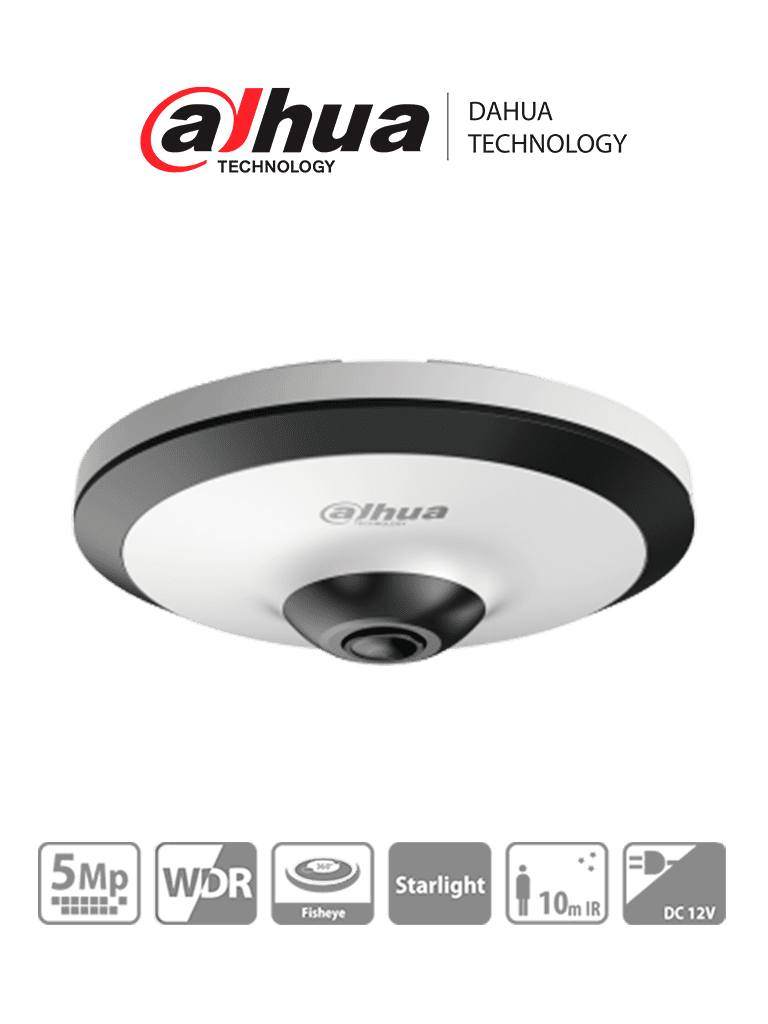 Dahua ew2501 - camara fisheye de 5 megapixeles hdcvi/ 360 grados/ ir de 10 mts/ wdr real de 120db/ microfono integrado/ uso inte