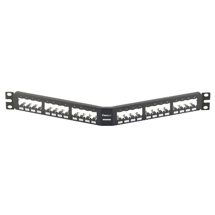 Panel de parcheo modular mini-com (sin conectores), angulado, totalmente blindado, de 24 puertos, 1ur