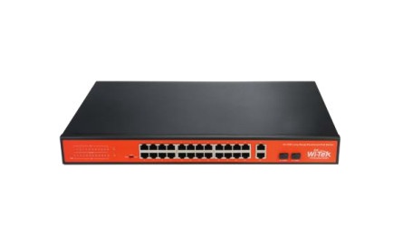 Switch poe (802.3af/at) no administrable de largo alcance, hasta 250m, con 24 x 10/100mbps + 2 x sfp gigabit combo, 250 w