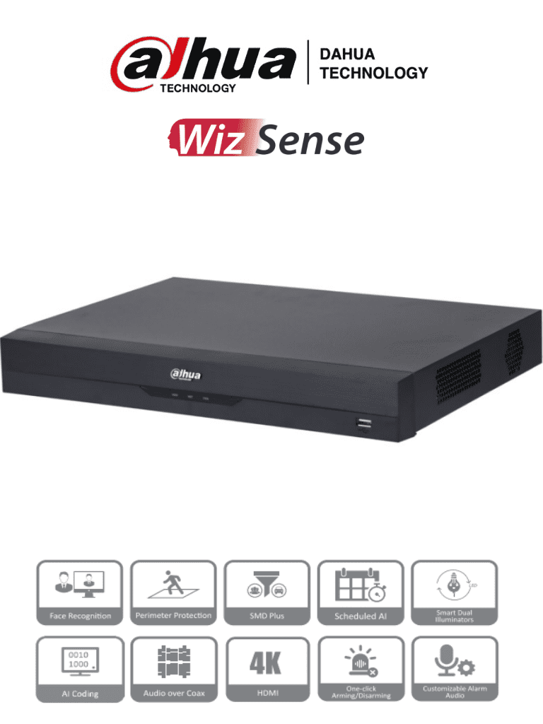 DVR De 16 Canales Dahua XVR5216AN-4KL-I3 Para 2 Discos Duros Máx. 16TB 1x USB 2.0 1x USB 3.0 1x RJ-45