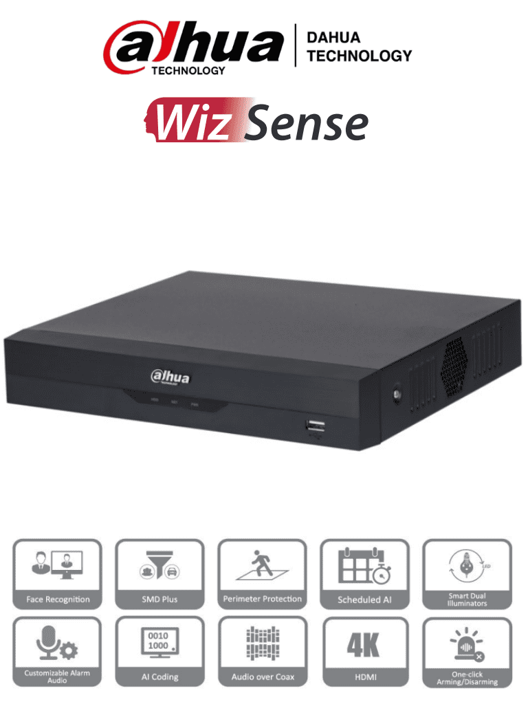 Dahua xvr5104hs-4kl-i3 - dvr de 4 canales 4k/ wizsense/ h.265+/ 4 canales hdcvi+4 ip/ hasta 8 ch ip/ 1 ch de reconocimiento faci