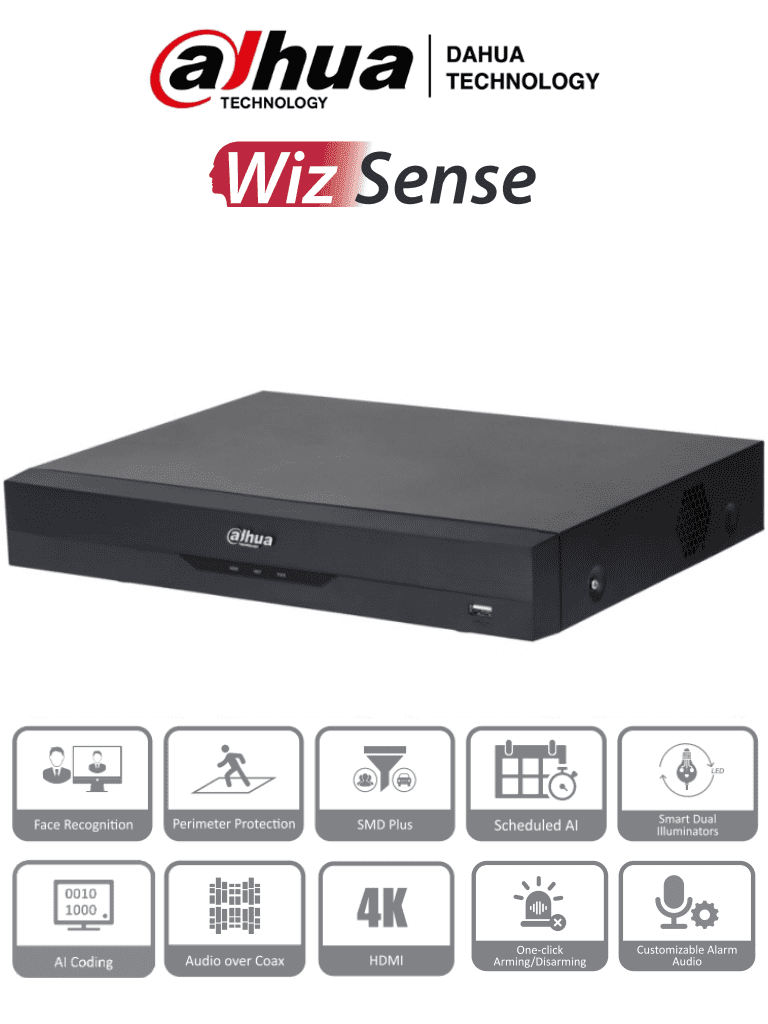 Dahua xvr5116he-4kl-i3 - dvr de 16 canales 4k/ wizsense/ ia/ h.265+/ 16 canales hdcvi+16 ip/ hasta 32 ch ip/ 2 ch de reconocimie