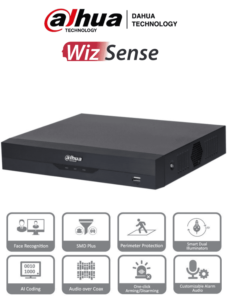 Dahua xvr5108hs-i3 - dvr de 8 canales 5 megapixeles lite/ wizsense/ ia/ h.265+/ 8 canales hdcvi+4 ip/ hasta 12 canales ip/ 1 ch 