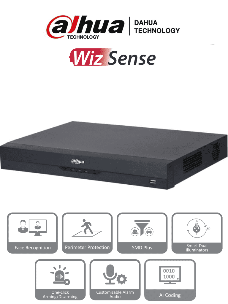 Dahua dh-xvr5216an-i3 - dvr de 16 canales de 5 megapíxeles lite/ wizsense/ h.265+/ 2 bahías de discos duros/ 16 ch hdcvi +8 cana