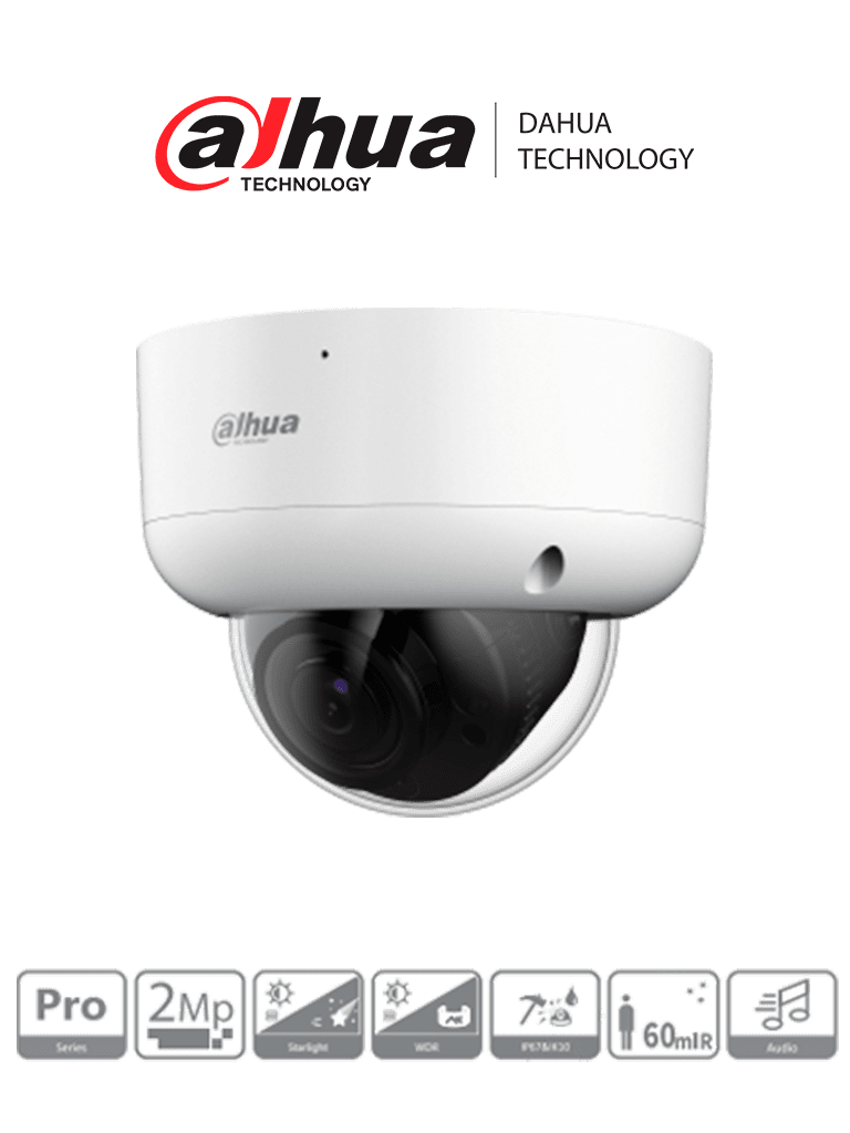 Dahua  dh-hac-hdbw2241ran-z-a - cámara domo de 2 megapixeles antivandalica/ lente motorizado de 2.7 a 13.5/ super adapt/ 60 metr