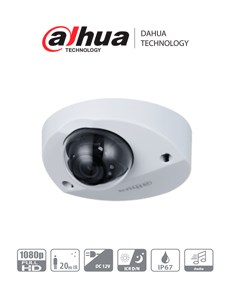 Dahua hdbw3200f-m - cámara domo antivandálica de 2 megapíxeles/ para xvr móviles / lente de 2.8mm/ ir de 20 metros/ micrófono in