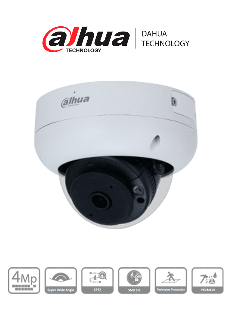 Dahua ipc-hdbw3441r-as-p - cámara ip domo 180°/ 4 megapíxeles/ tecnología wizsense/ codec h.265/angulo de visión 180°/ led ir de