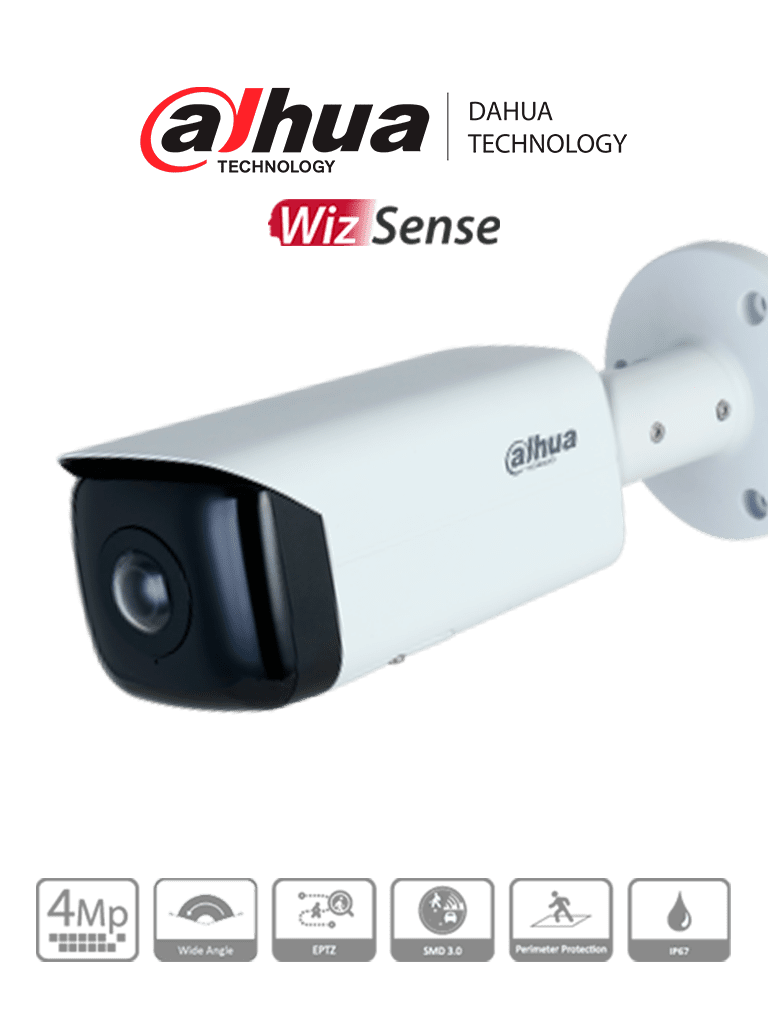 Dahua ipc-hfw3441t-as-p -  cámara ip bullet de 4 megapíxeles/ codec h.265/ led ir de 20m/angulo de visión 180°/ roi/ wdr/ e&s au