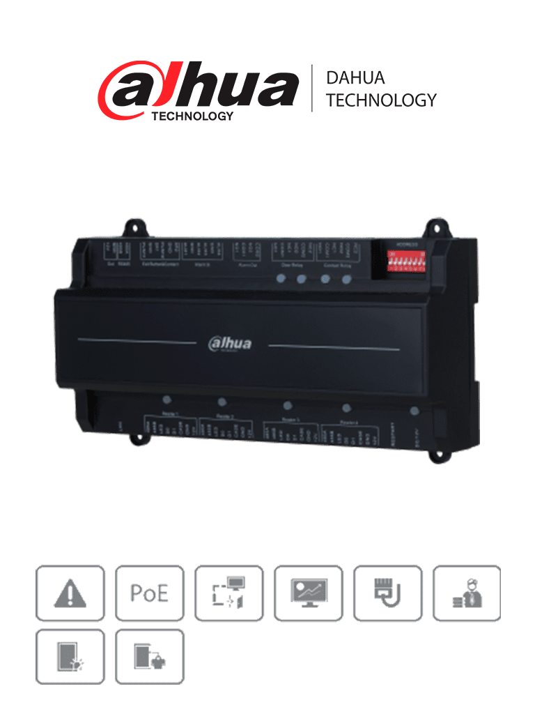 Dahua asc2202b-d - panel de control de acceso de 2 puertas y 4 lectoras/ tcp/ip/ comunicación rs-458 y wiegand/ 100,000 usuarios