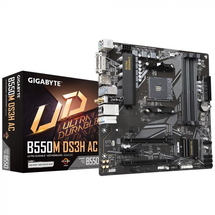 Tarjeta madre gigabyte b550m ds3h ac, skt am4 amd, 4x ddr4, pci-ex 16, micro atx, usb 3.2, m.2 skt 3, audio hd, wifi intel