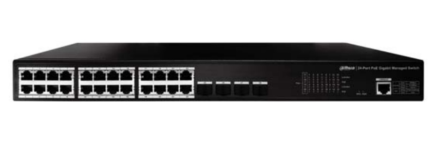 Dahua pfs4428-24gt-370 - switch de 24 purtos poe gigabit/ administrable capa 2/ 370 watts totales/ 4 puertos sfp 1000 base-x/ sw